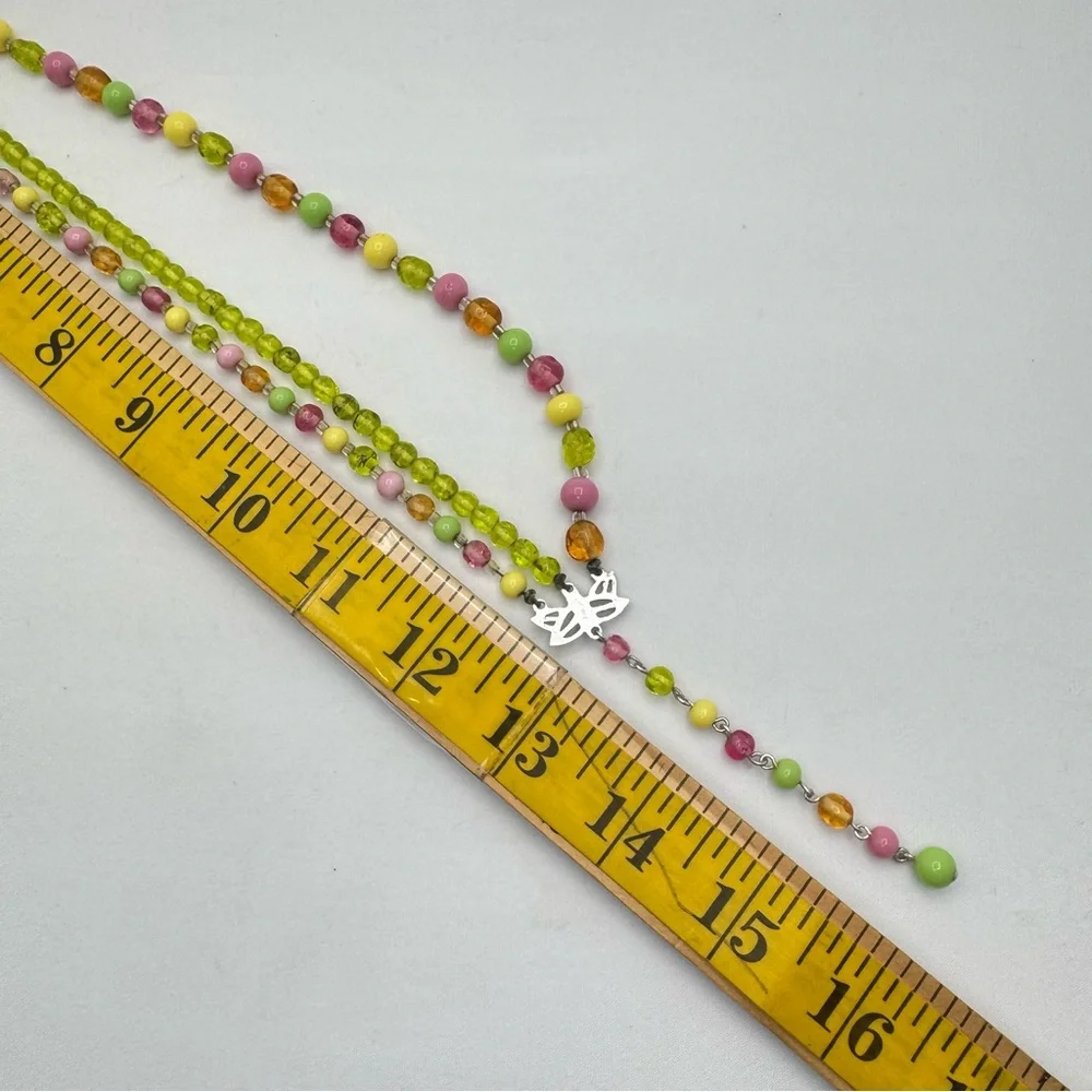 Vintage Japan Colorful Glass Bead 3 Strand Necklace Retro Statement Spring
